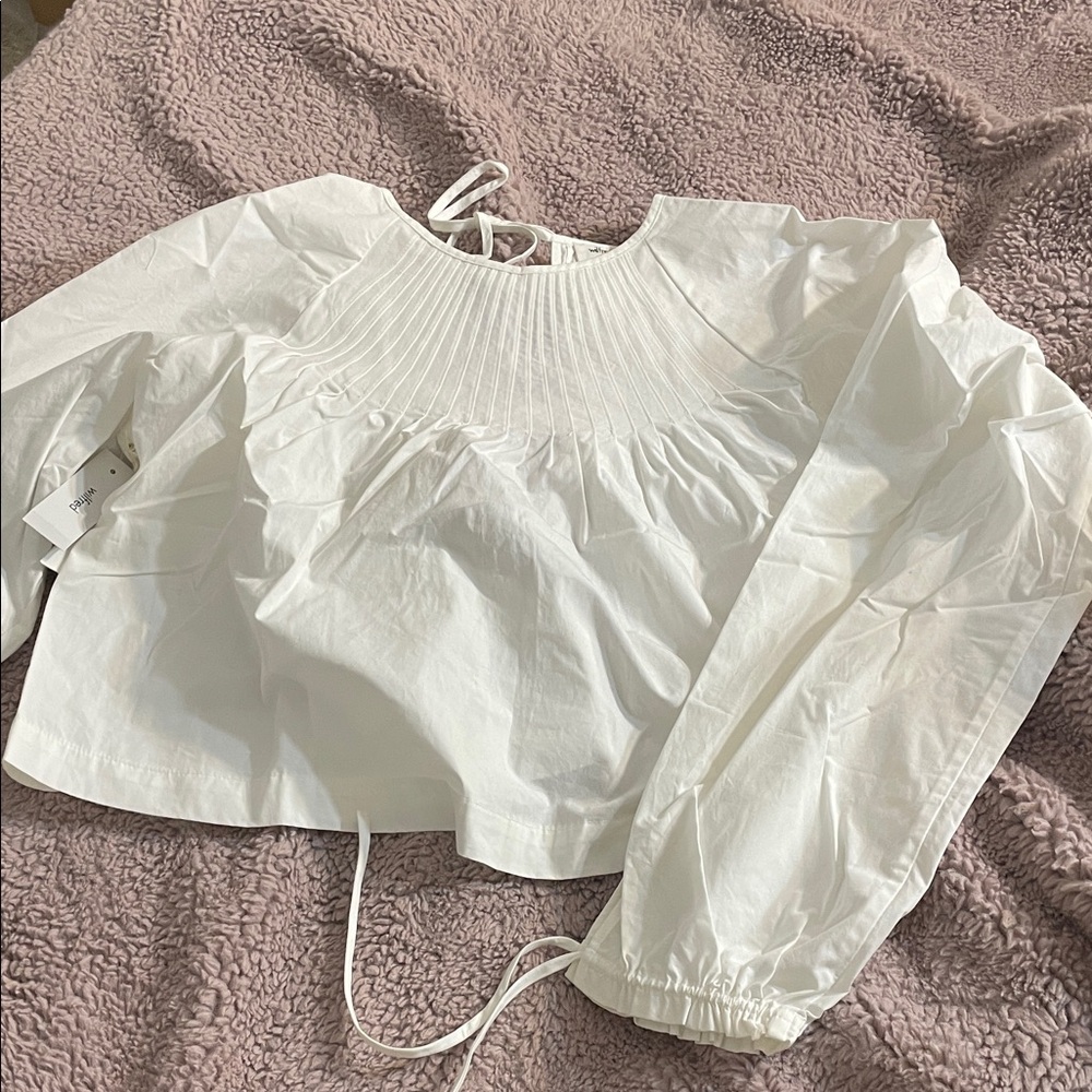 Wilfred White Pintuck Peasant Blouse with Tie Back